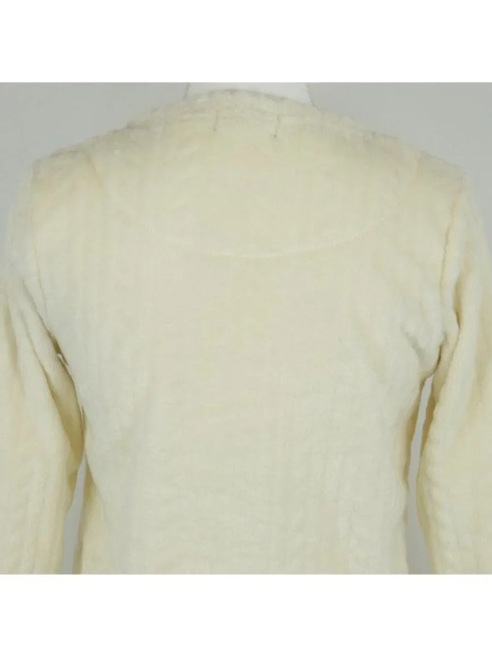 Natura Women's XXS Cream Patterned Fleece Crewneck Long Sleeve Sweater